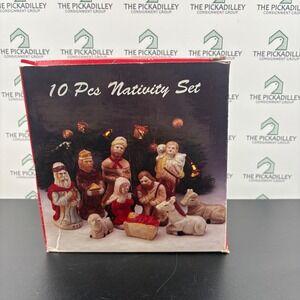 Vintage 10 Piece Nativity Set Ceramic Figures‎ Holiday Christmas Decor